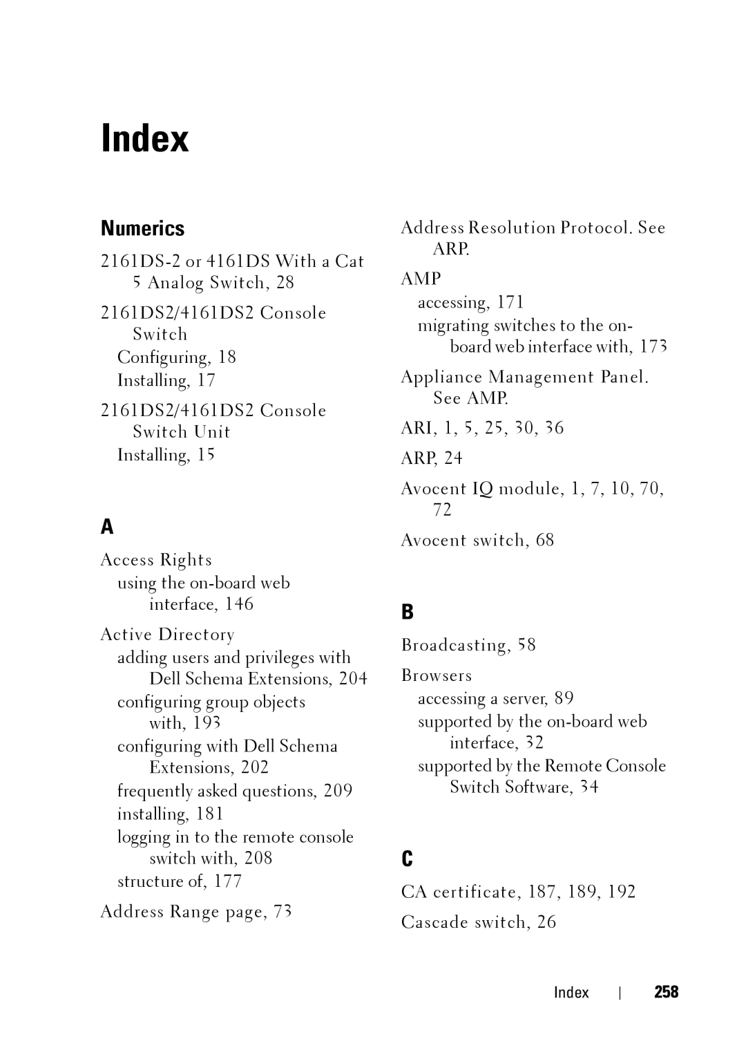 Dell 2321DS manual Index, 258 