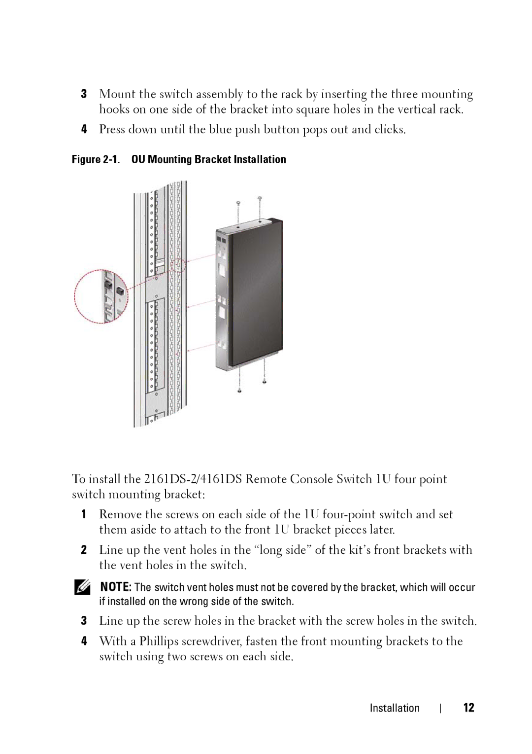 Dell 2321DS manual OU Mounting Bracket Installation 