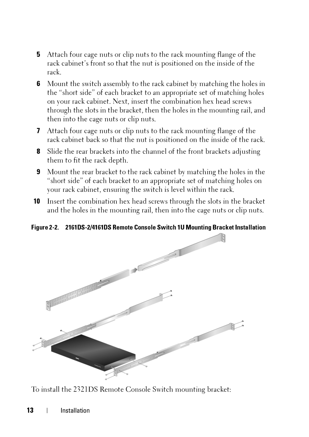 Dell manual To install the 2321DS Remote Console Switch mounting bracket 