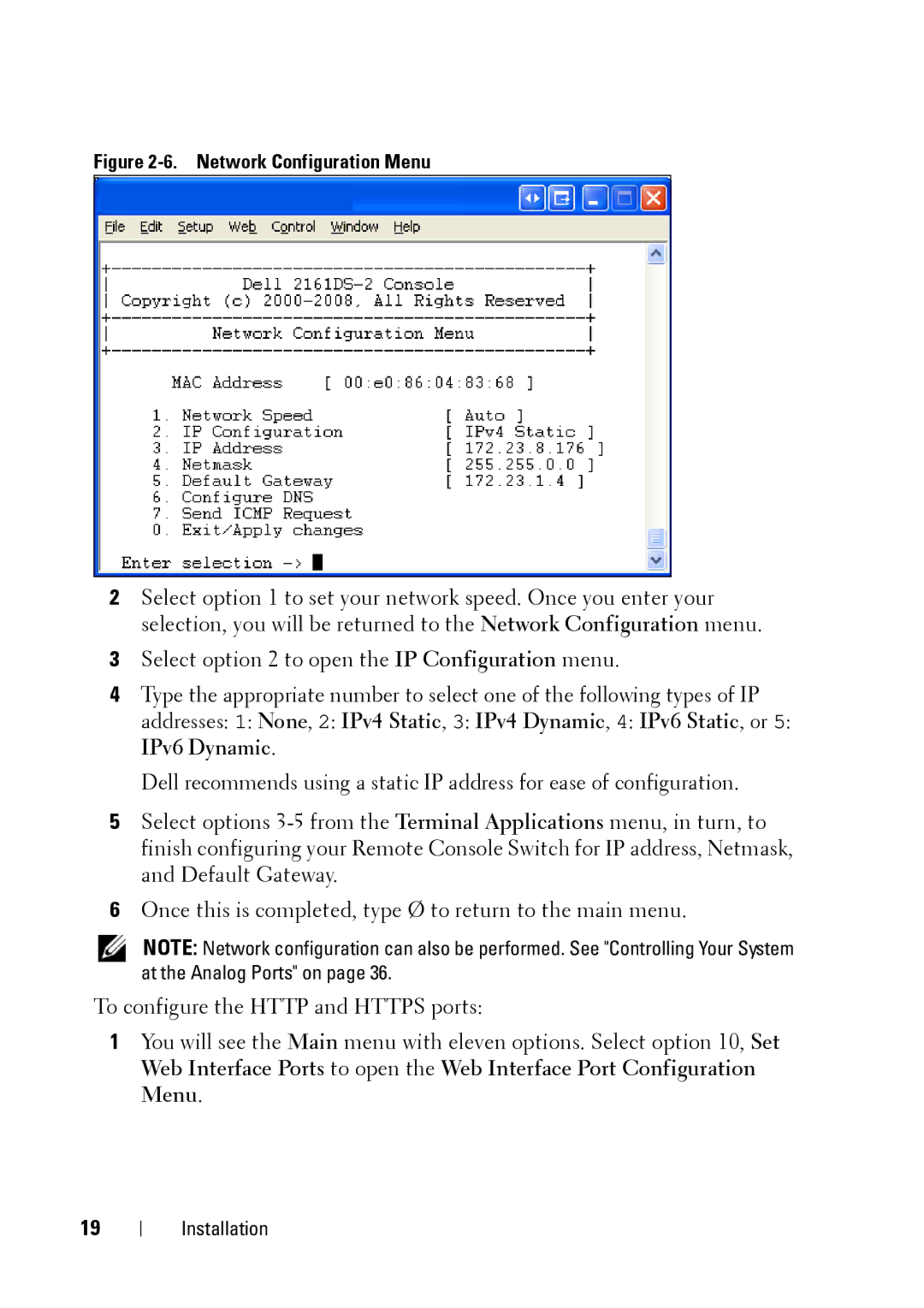 Dell 2321DS manual Network Configuration Menu 