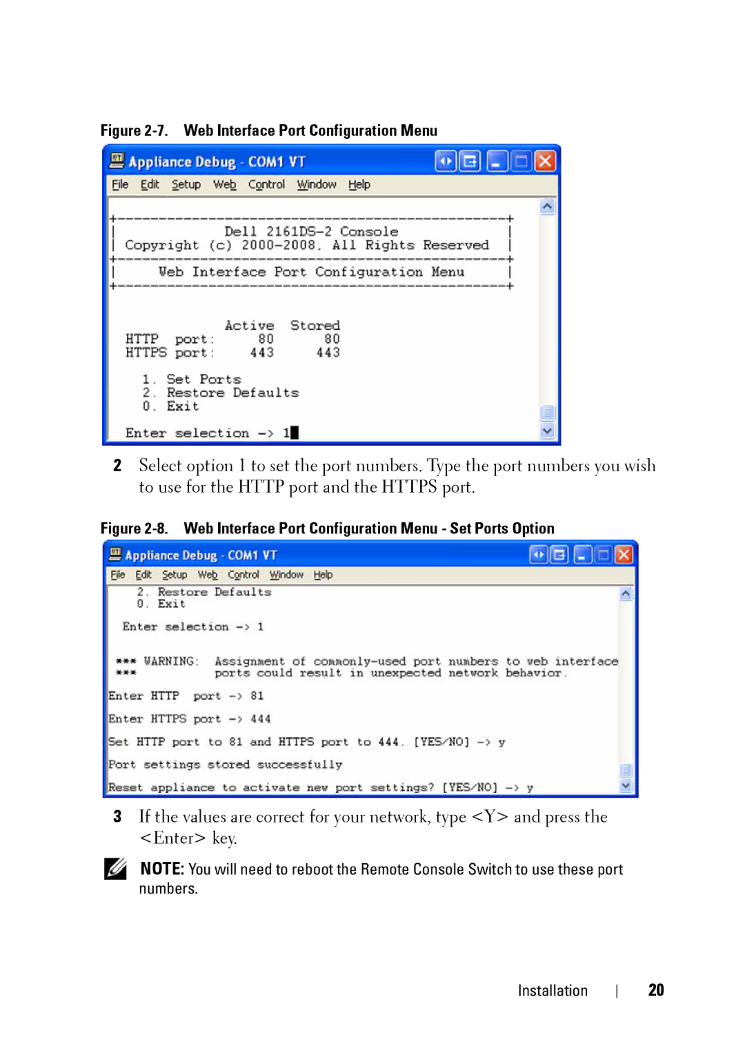 Dell 2321DS manual Web Interface Port Configuration Menu 