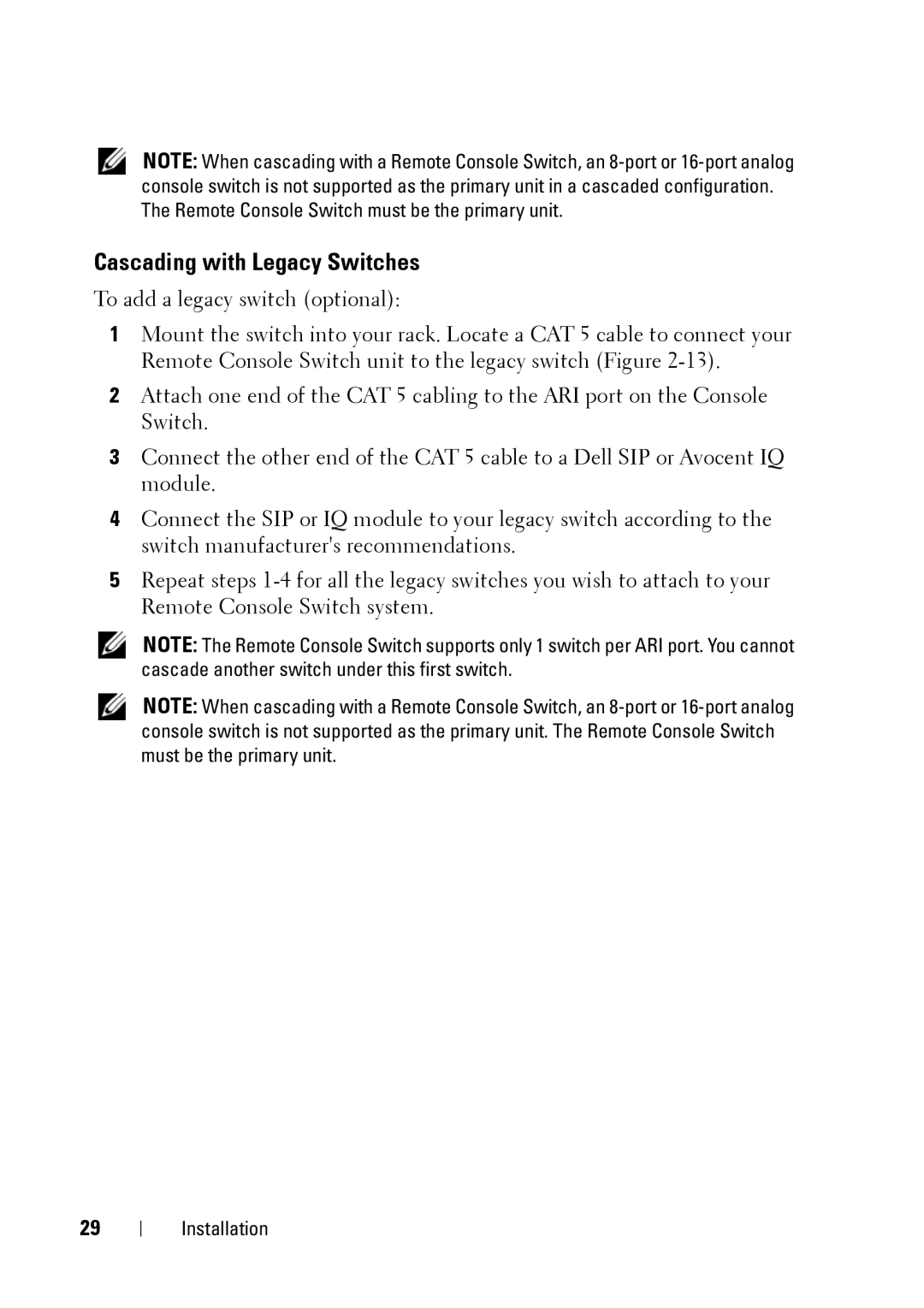 Dell 2321DS manual Cascading with Legacy Switches 