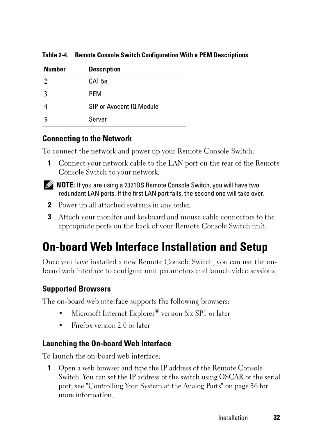 Dell 2321DS manual On-board Web Interface Installation and Setup, Connecting to the Network, Supported Browsers 