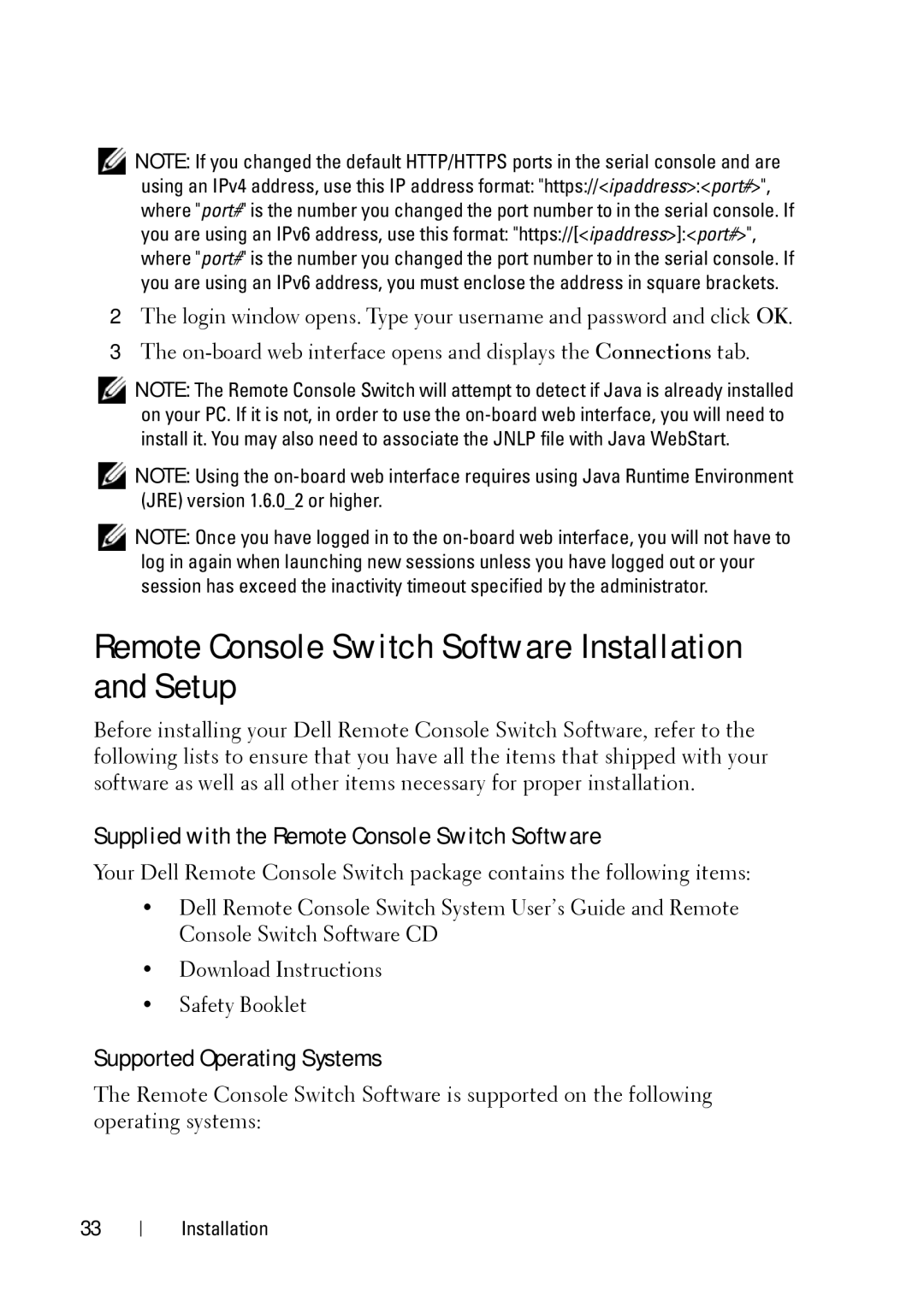 Dell 2321DS manual Remote Console Switch Software Installation and Setup, Supplied with the Remote Console Switch Software 