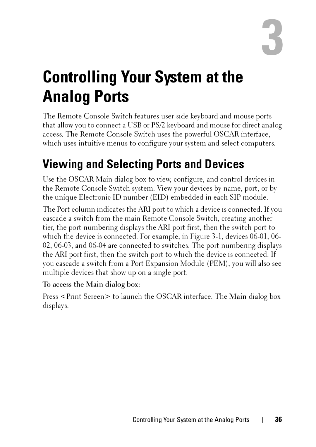 Dell 2321DS manual Controlling Your System at the Analog Ports, Viewing and Selecting Ports and Devices 