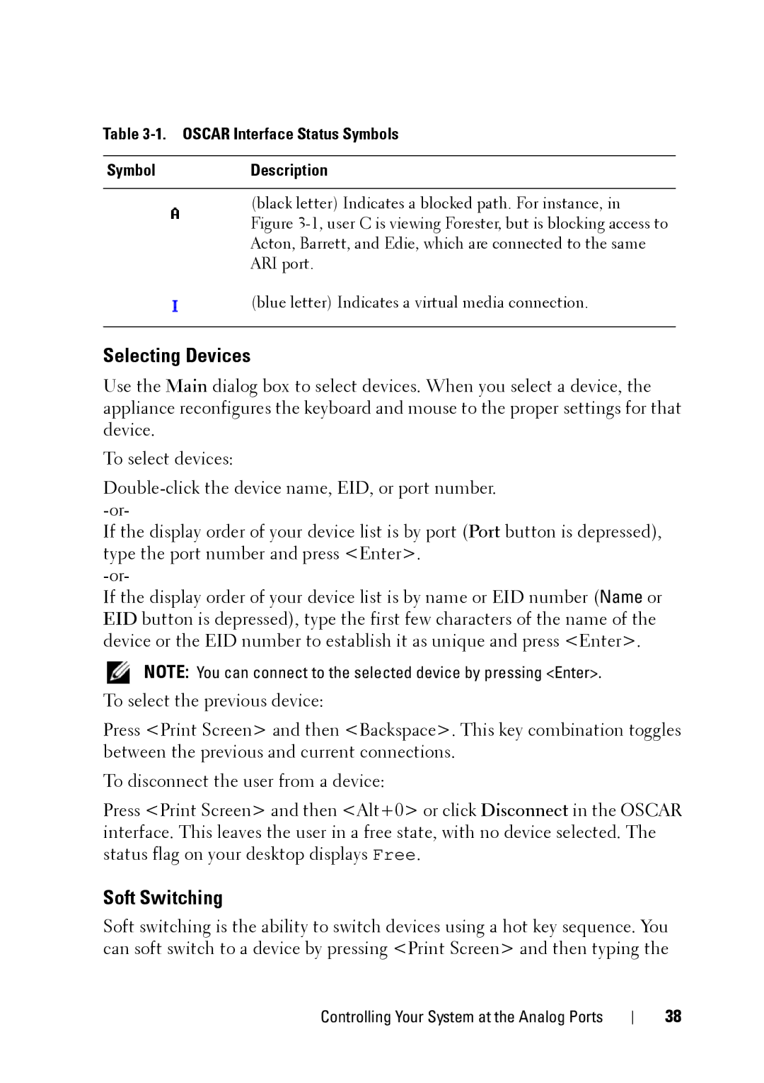 Dell 2321DS manual Selecting Devices, Soft Switching 