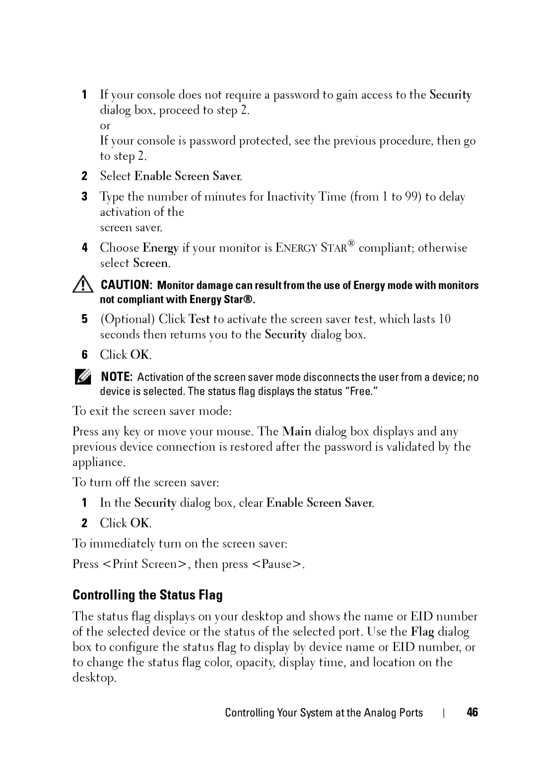 Dell 2321DS manual Controlling the Status Flag 