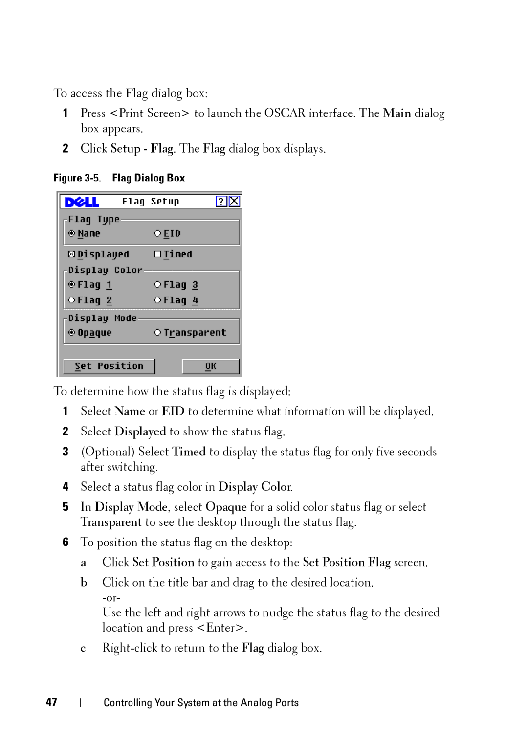 Dell 2321DS manual Flag Dialog Box 