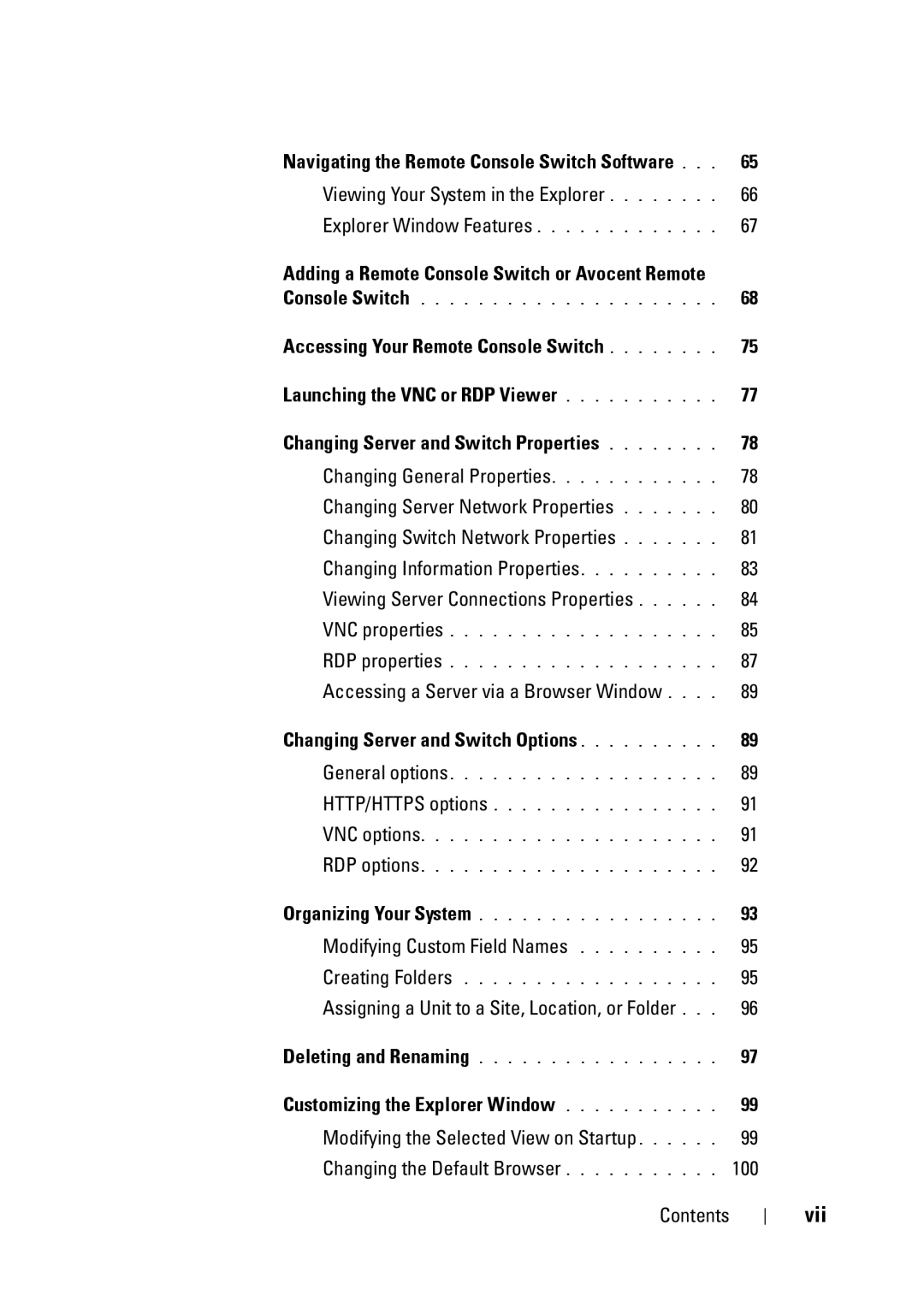 Dell 2321DS manual Launching the VNC or RDP Viewer, Customizing the Explorer Window, Vii 