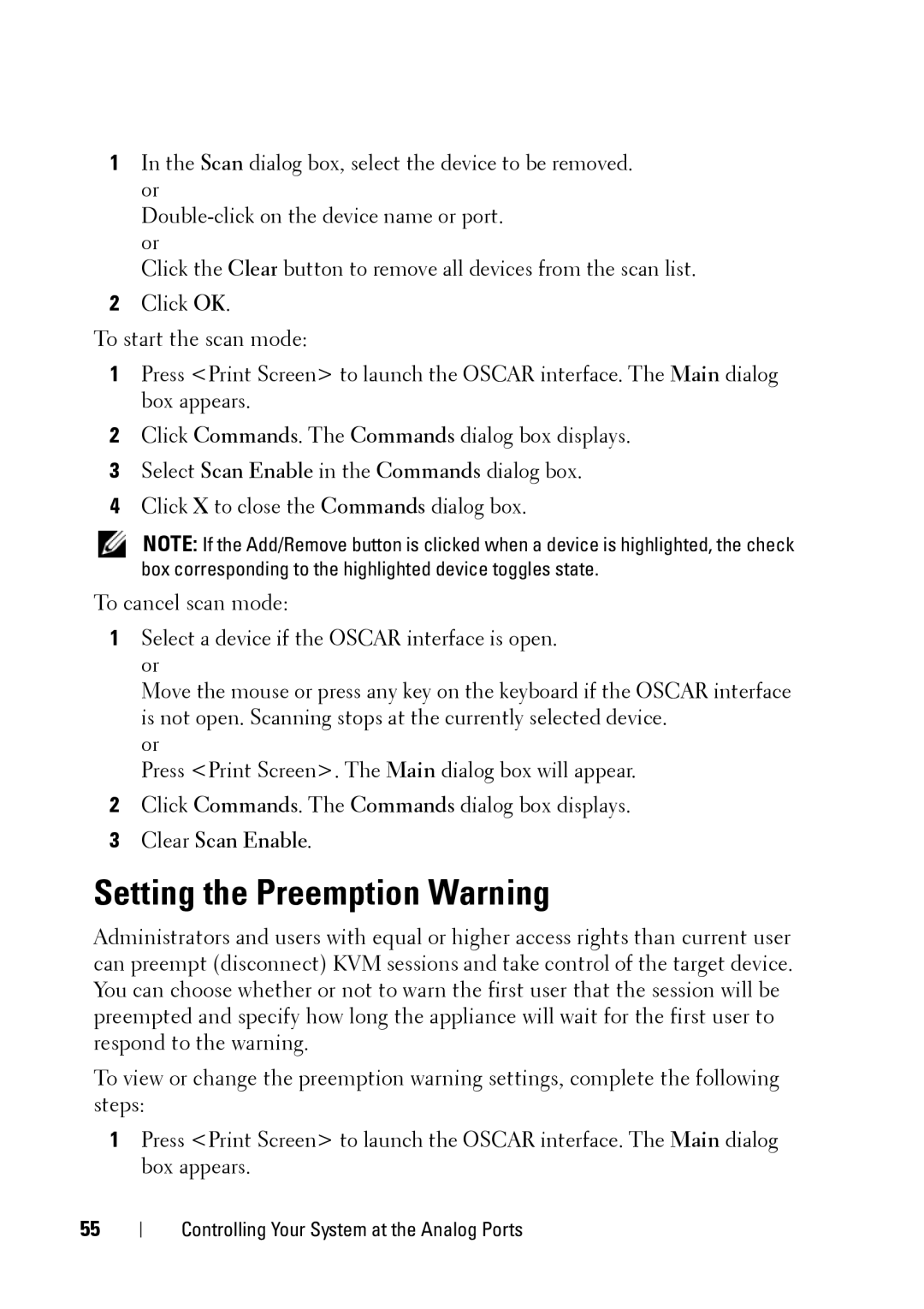 Dell 2321DS manual Setting the Preemption Warning 