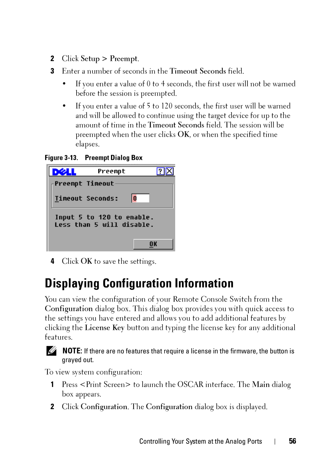 Dell 2321DS manual Displaying Configuration Information, Preempt Dialog Box 