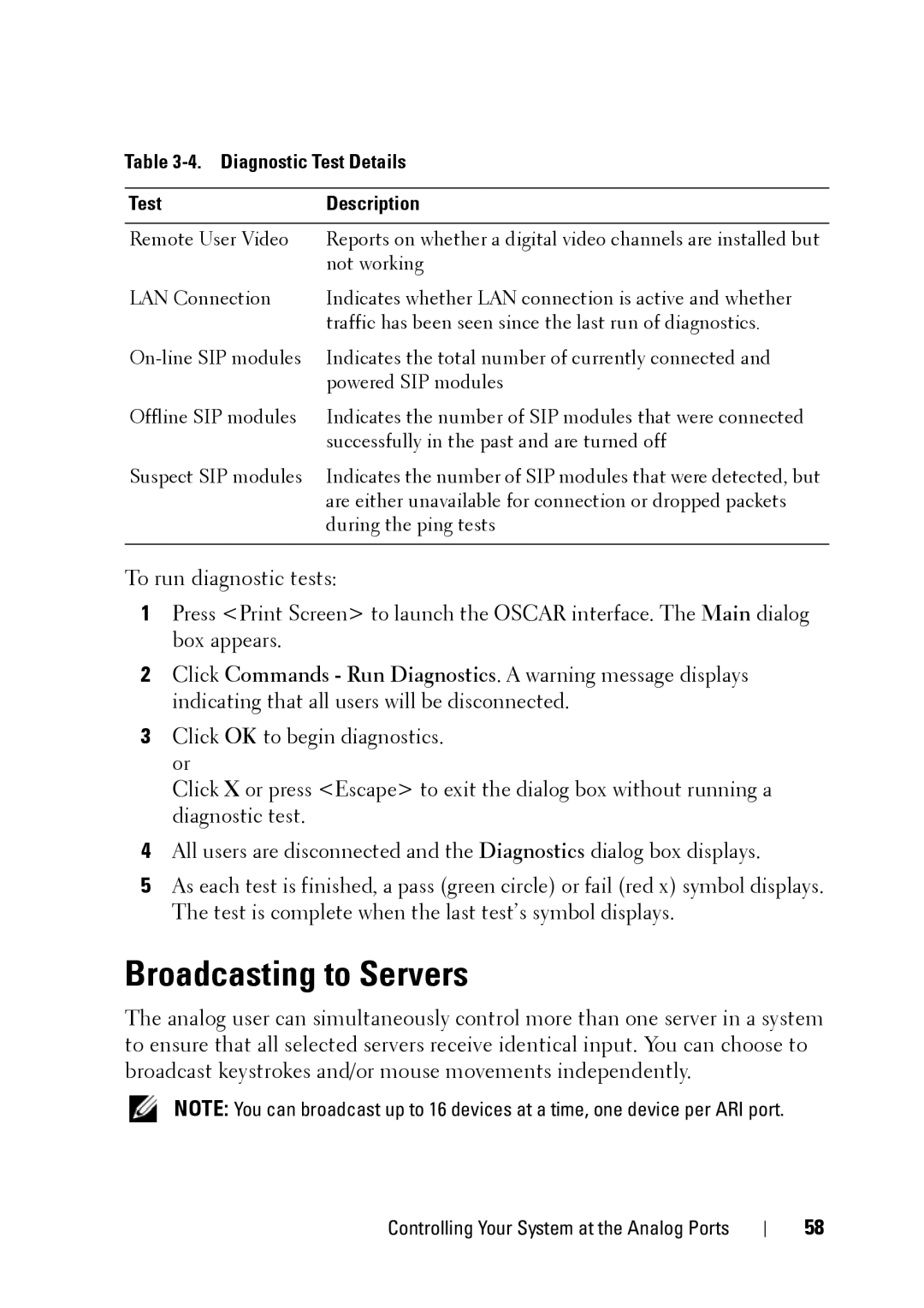 Dell 2321DS manual Broadcasting to Servers 