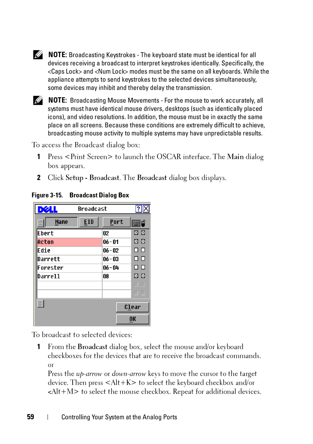 Dell 2321DS manual Broadcast Dialog Box 