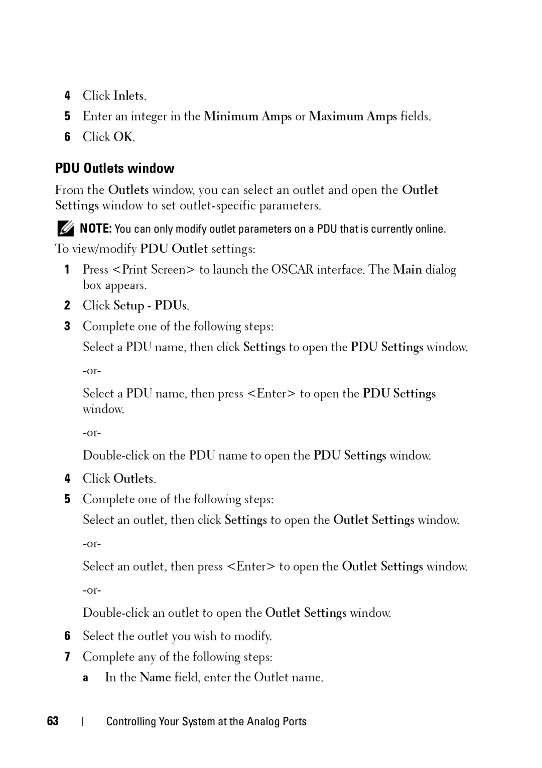 Dell 2321DS manual PDU Outlets window 