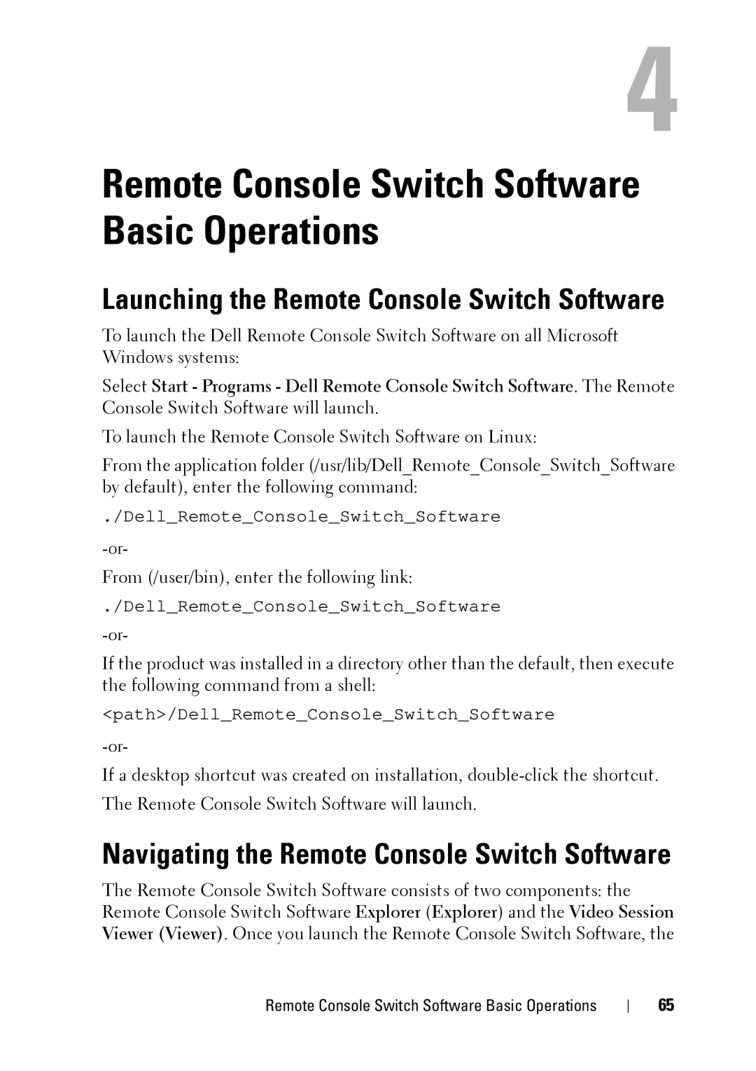 Dell 2321DS manual Launching the Remote Console Switch Software, Navigating the Remote Console Switch Software 