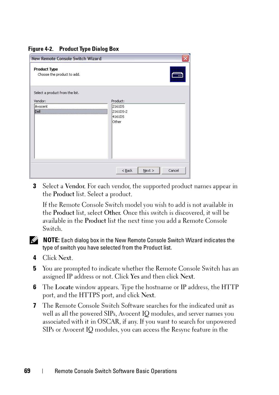 Dell 2321DS manual Product Type Dialog Box 