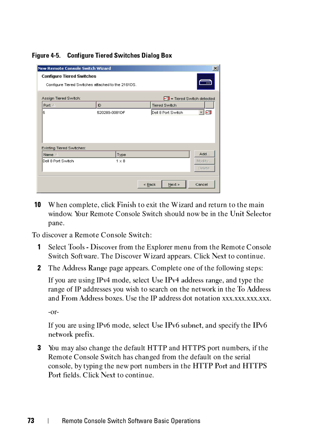 Dell 2321DS manual Configure Tiered Switches Dialog Box 