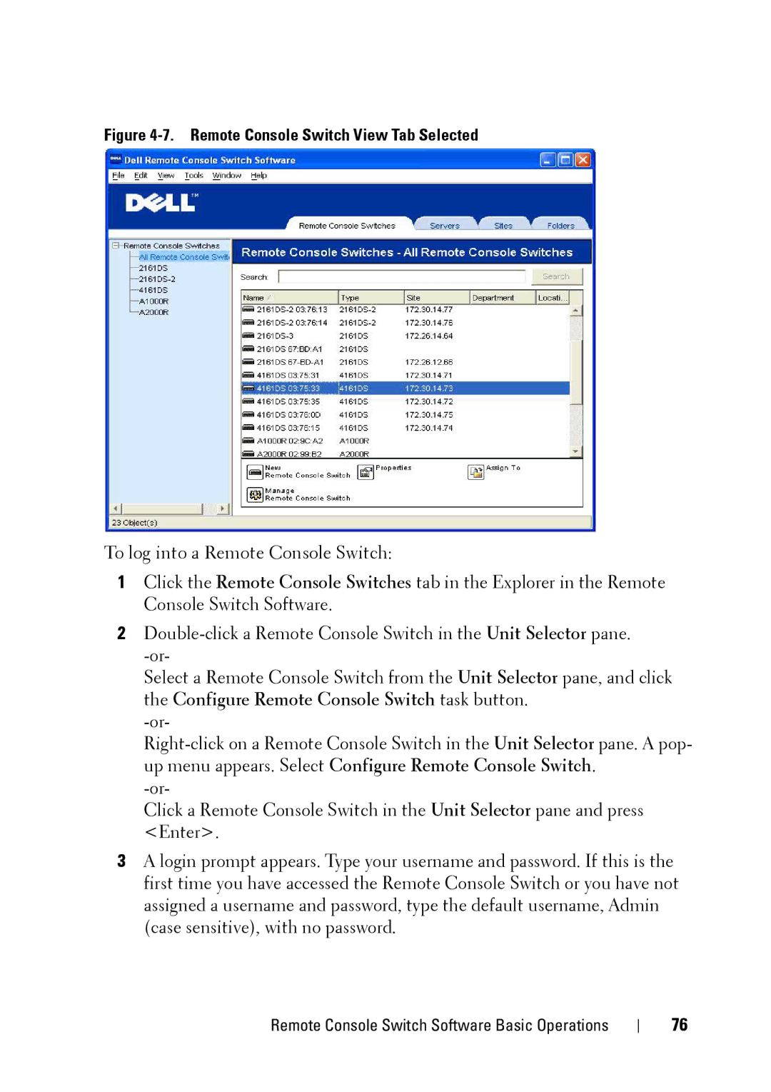 Dell 2321DS manual Remote Console Switch View Tab Selected 