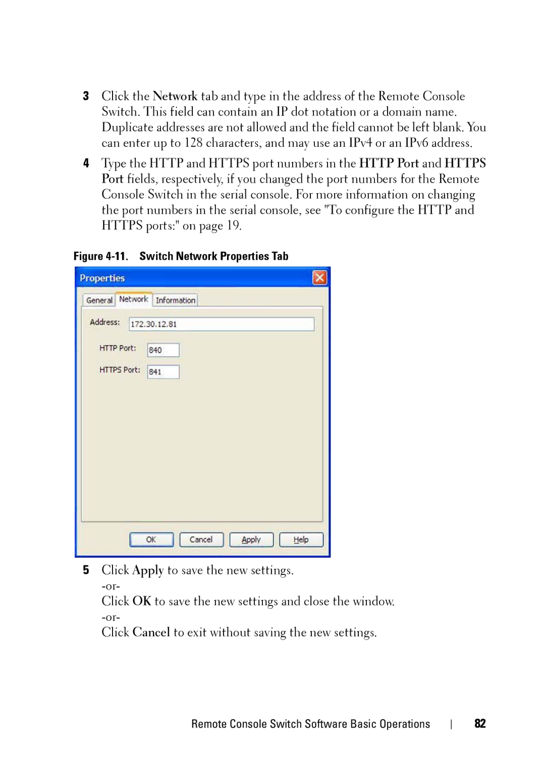 Dell 2321DS manual Switch Network Properties Tab 