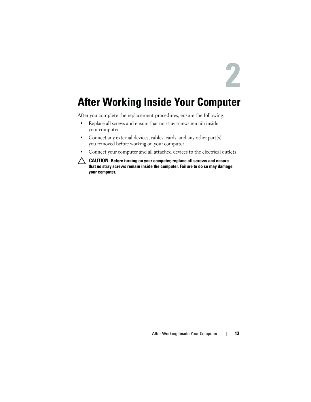 Dell 2330 owner manual After Working Inside Your Computer 