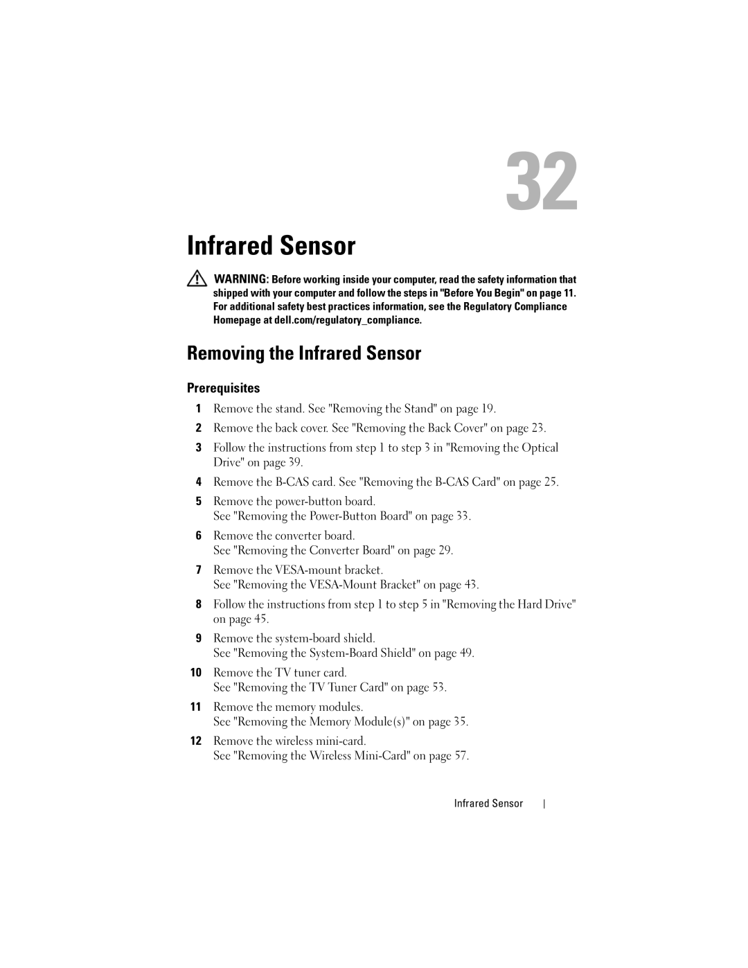 Dell 2330 owner manual Removing the Infrared Sensor 