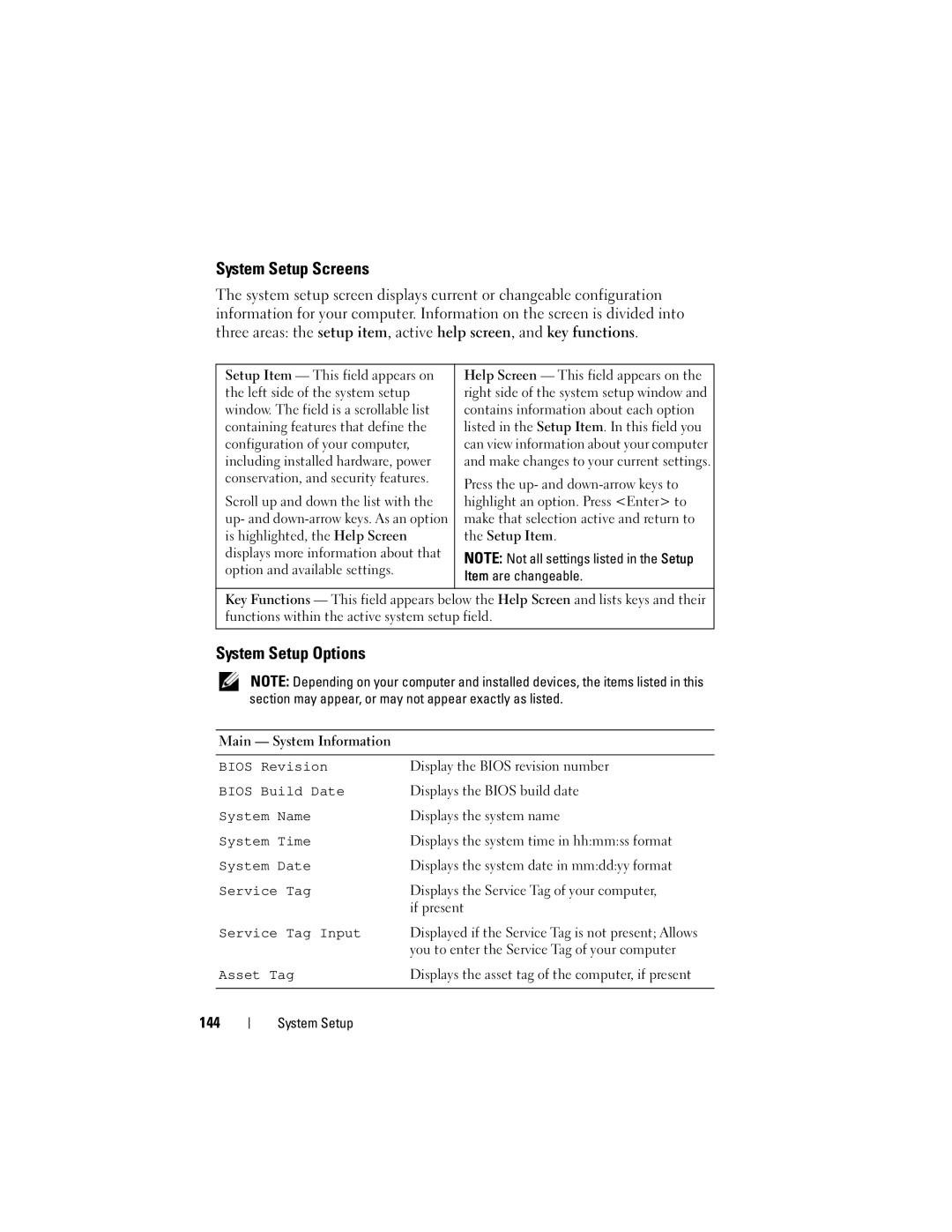 Dell 2330 owner manual System Setup Screens, 144 