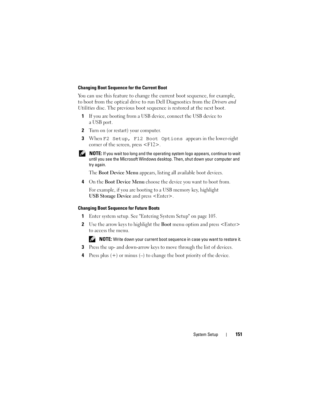 Dell 2330 owner manual Changing Boot Sequence for the Current Boot, 151 