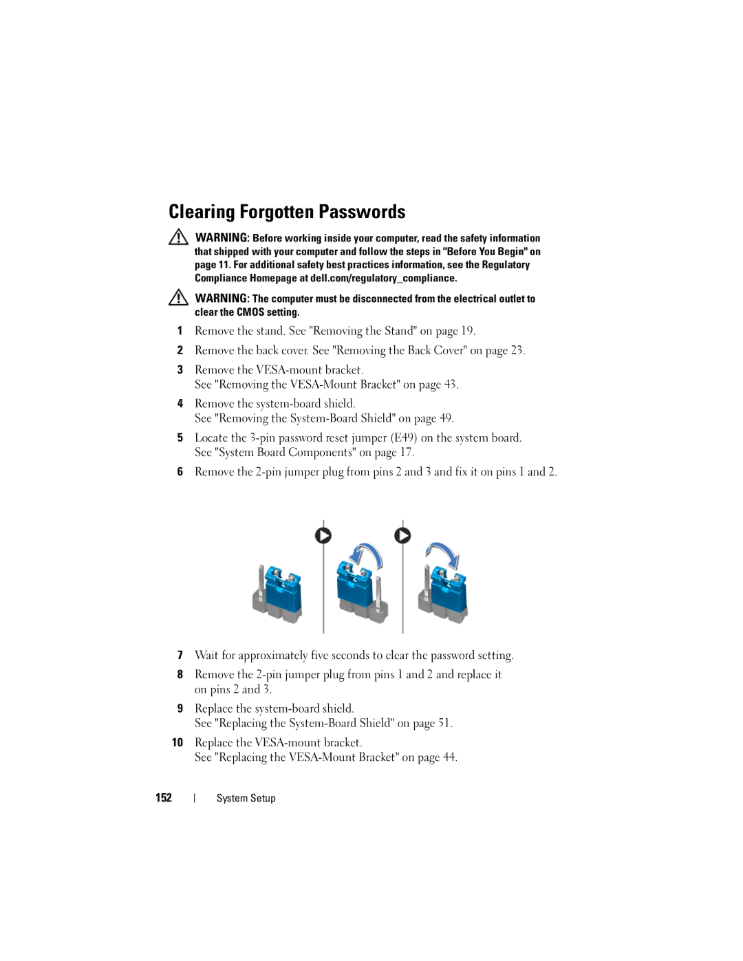 Dell 2330 owner manual Clearing Forgotten Passwords, 152 