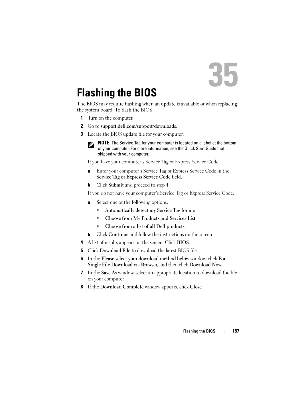 Dell 2330 owner manual Flashing the Bios, Service Tag or Express Service Code field, 157 