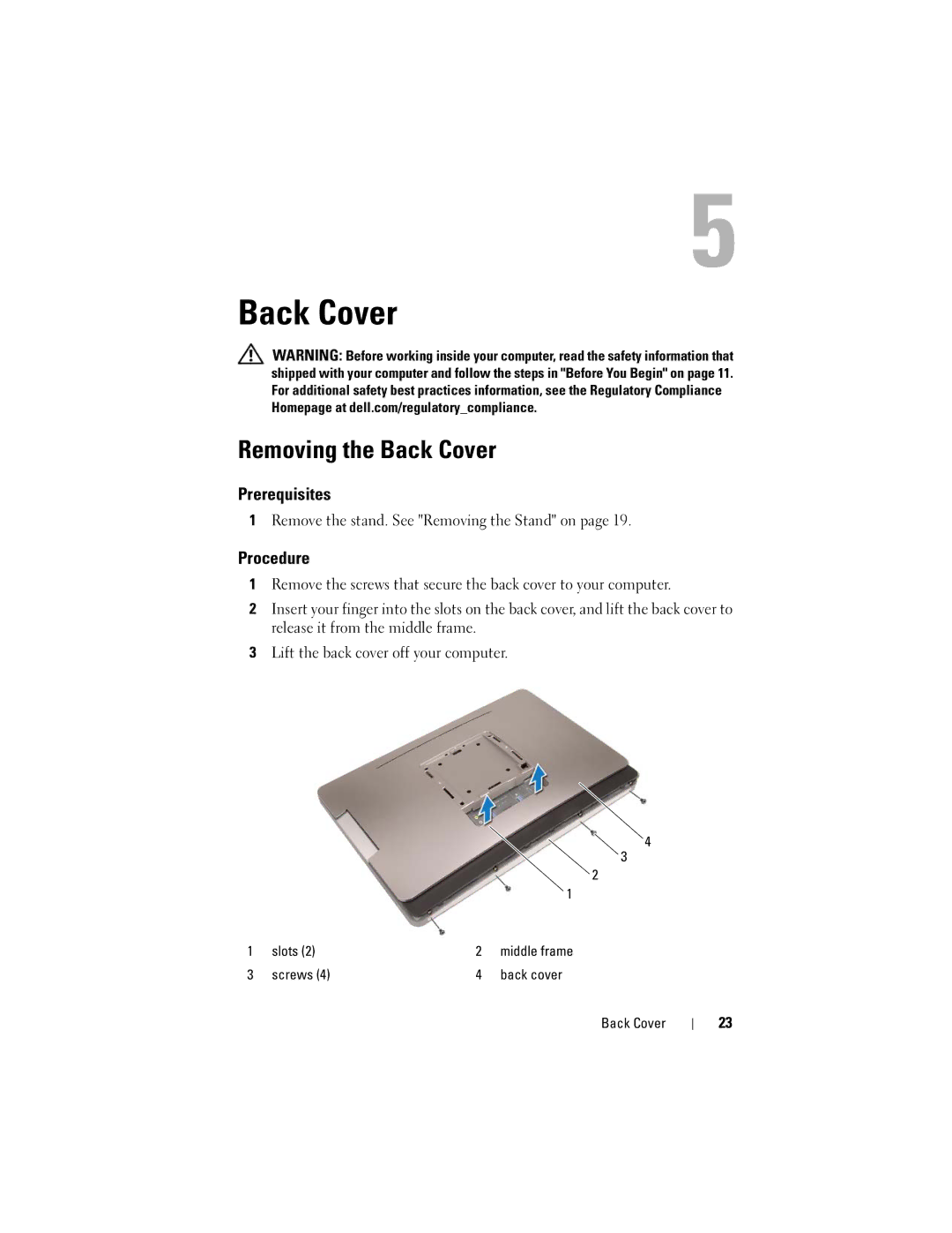 Dell 2330 owner manual Removing the Back Cover 