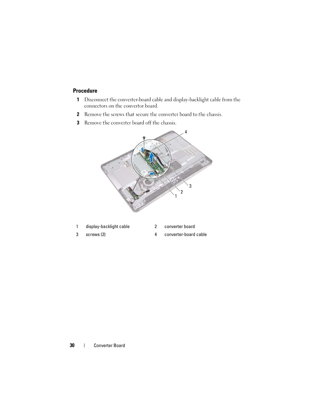 Dell 2330 owner manual Display-backlight cable Converter board Screws 