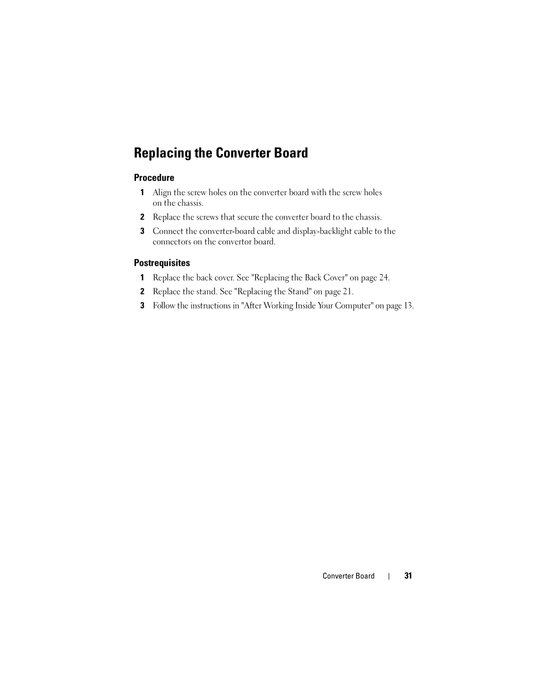 Dell 2330 owner manual Replacing the Converter Board 