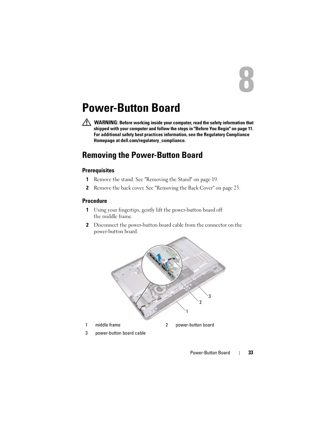 Dell 2330 owner manual Removing the Power-Button Board 