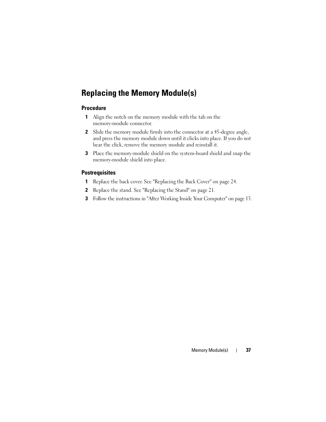 Dell 2330 owner manual Replacing the Memory Modules 