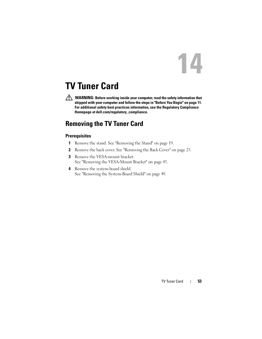 Dell 2330 owner manual Removing the TV Tuner Card 