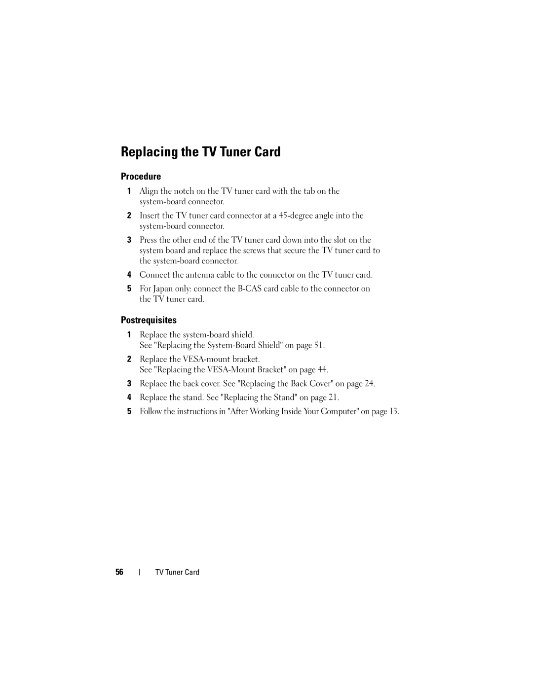 Dell 2330 owner manual Replacing the TV Tuner Card 