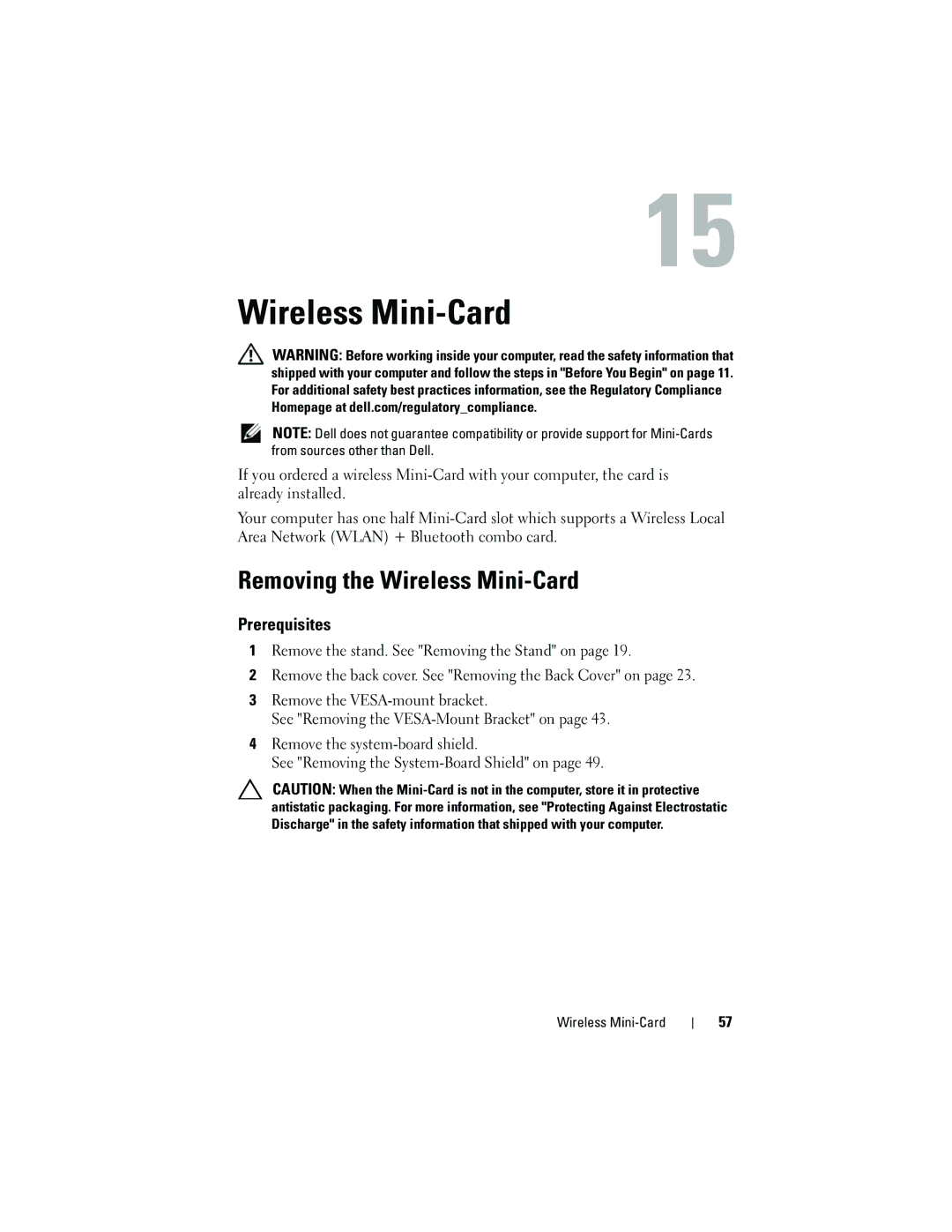 Dell 2330 owner manual Removing the Wireless Mini-Card 