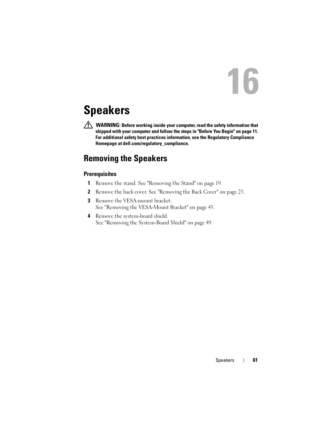 Dell 2330 owner manual Removing the Speakers 