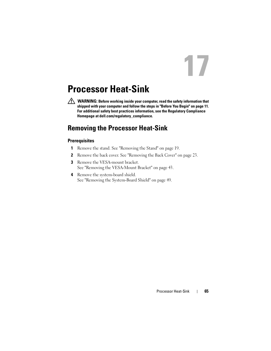 Dell 2330 owner manual Removing the Processor Heat-Sink 