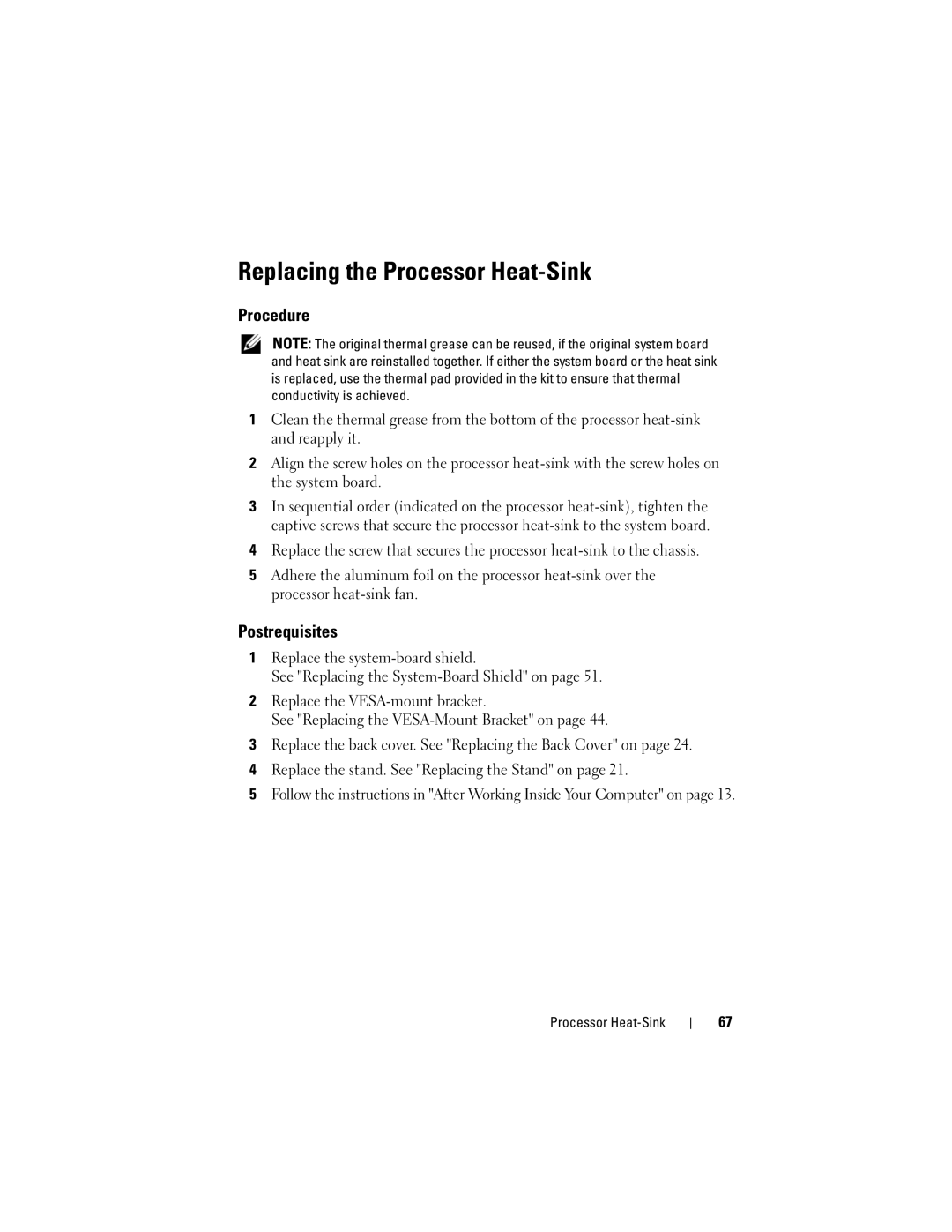 Dell 2330 owner manual Replacing the Processor Heat-Sink 