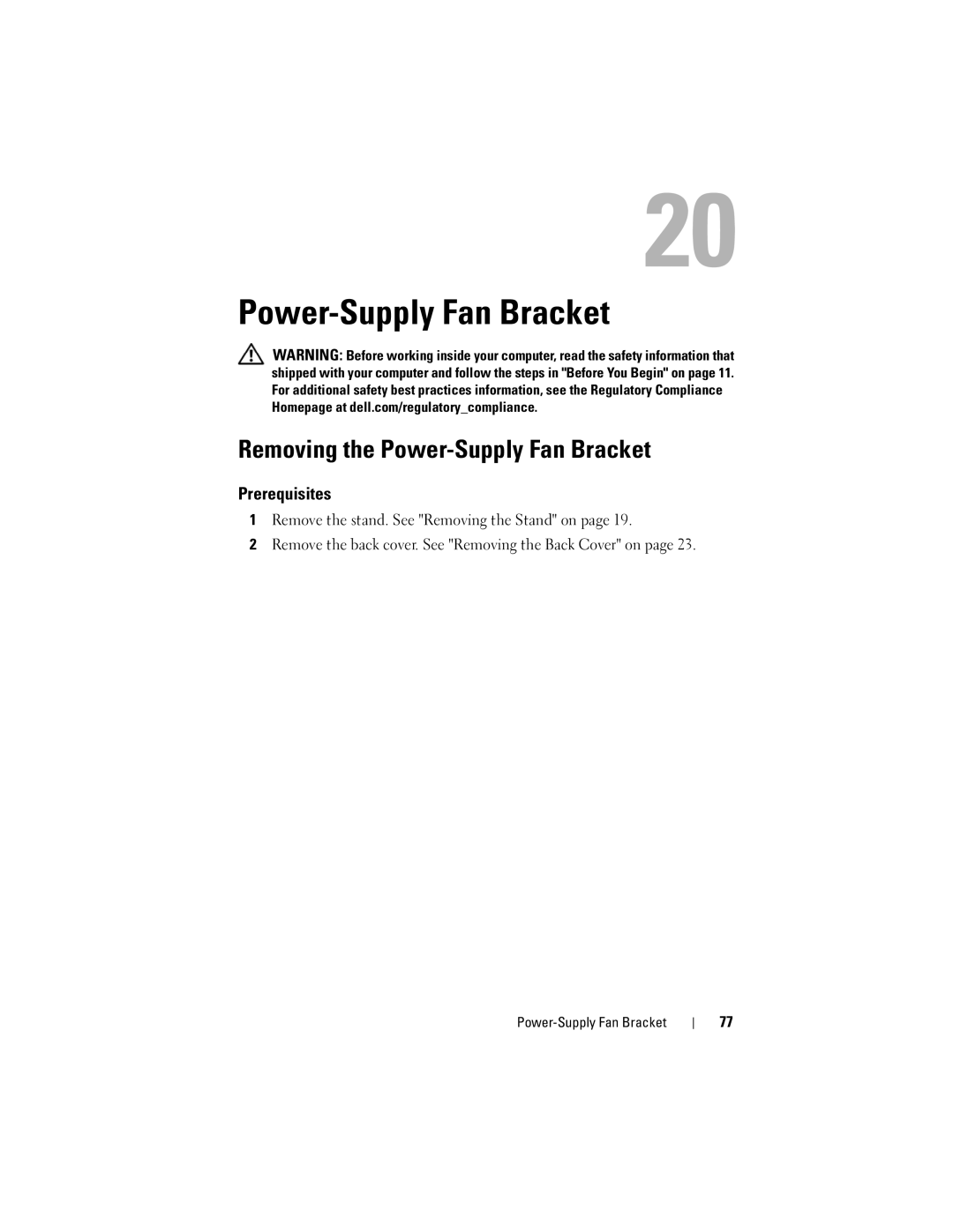 Dell 2330 owner manual Removing the Power-Supply Fan Bracket 