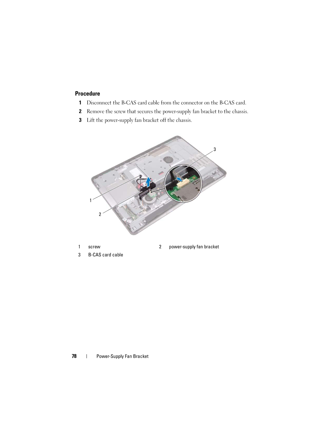 Dell 2330 owner manual CAS card cable Power-Supply Fan Bracket 