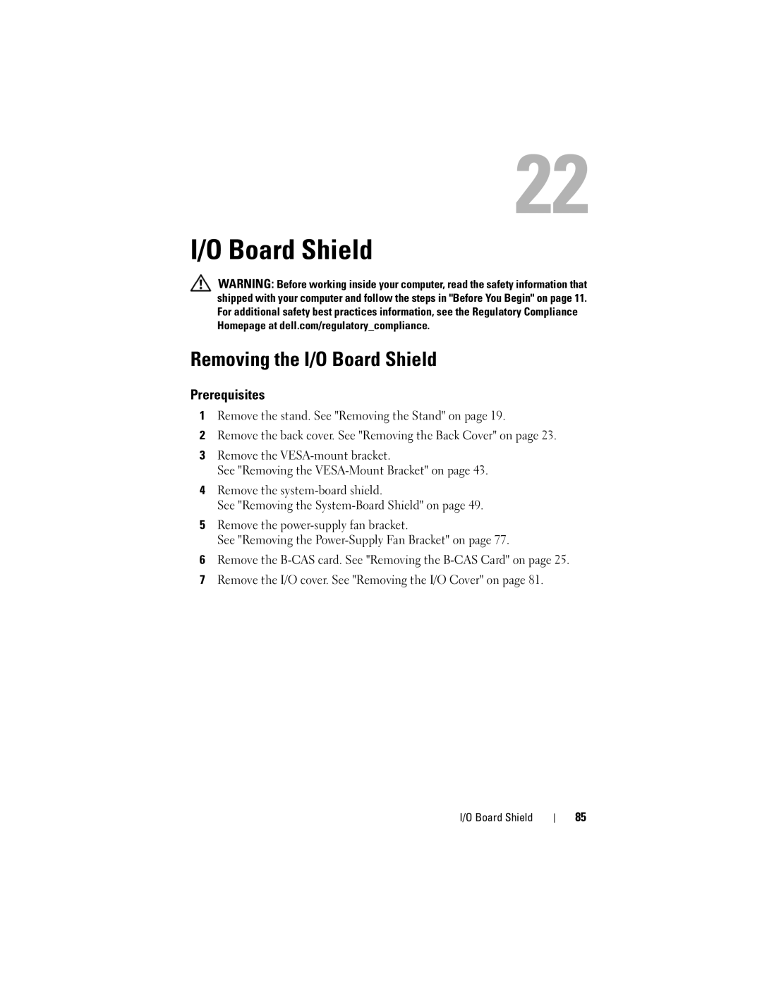 Dell 2330 owner manual Removing the I/O Board Shield 