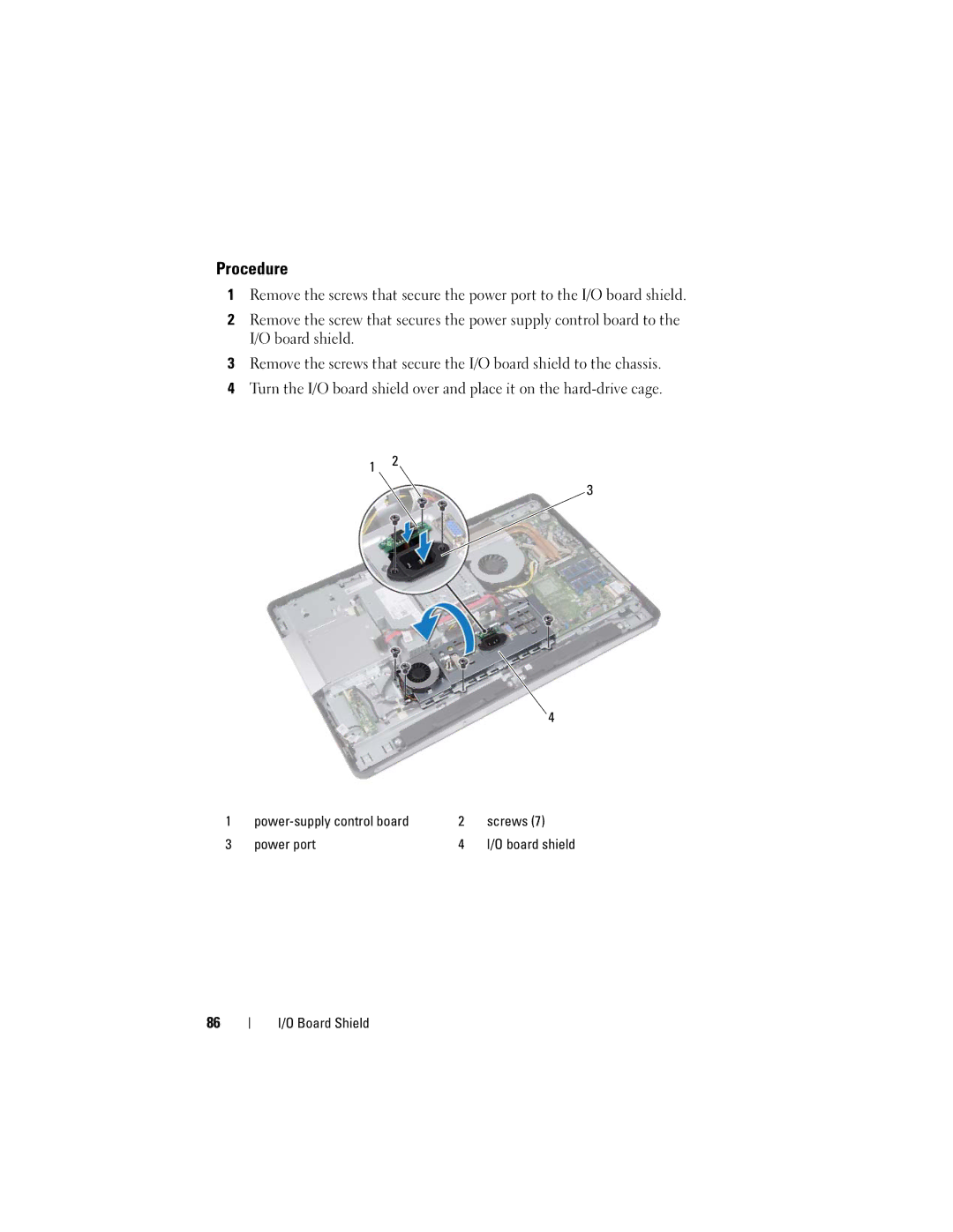 Dell 2330 owner manual Power-supply control board Screws Power port 