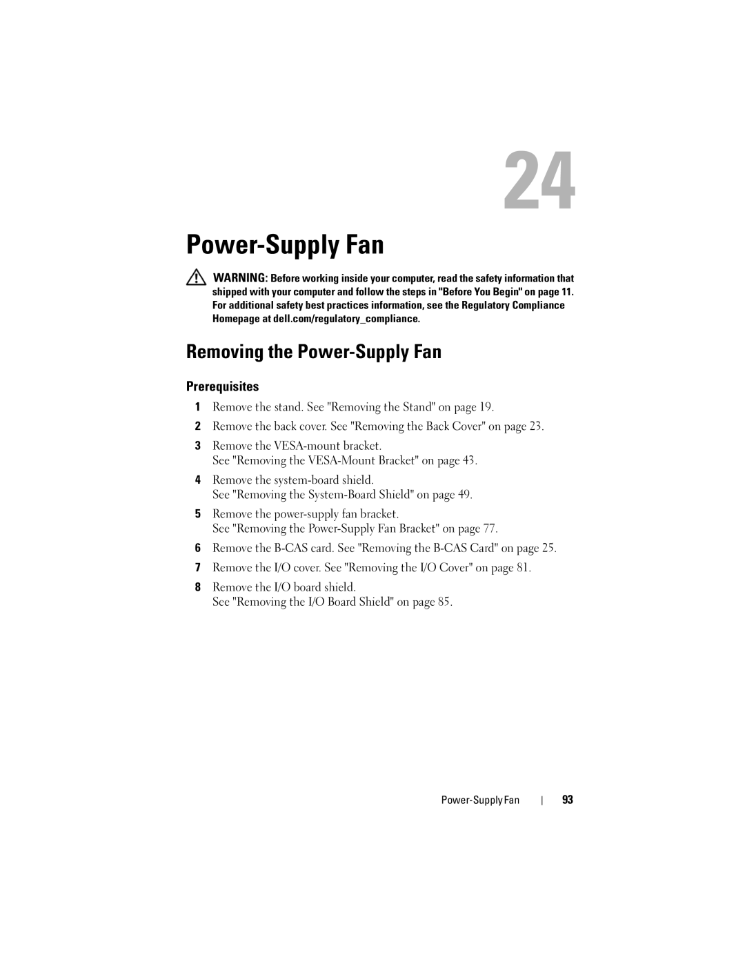 Dell 2330 owner manual Removing the Power-Supply Fan 