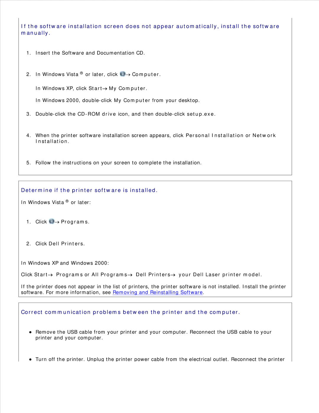 Dell 2330D/DN, 2350D/DN manual Determine if the printer software is installed, Click Programs Click Dell Printers 