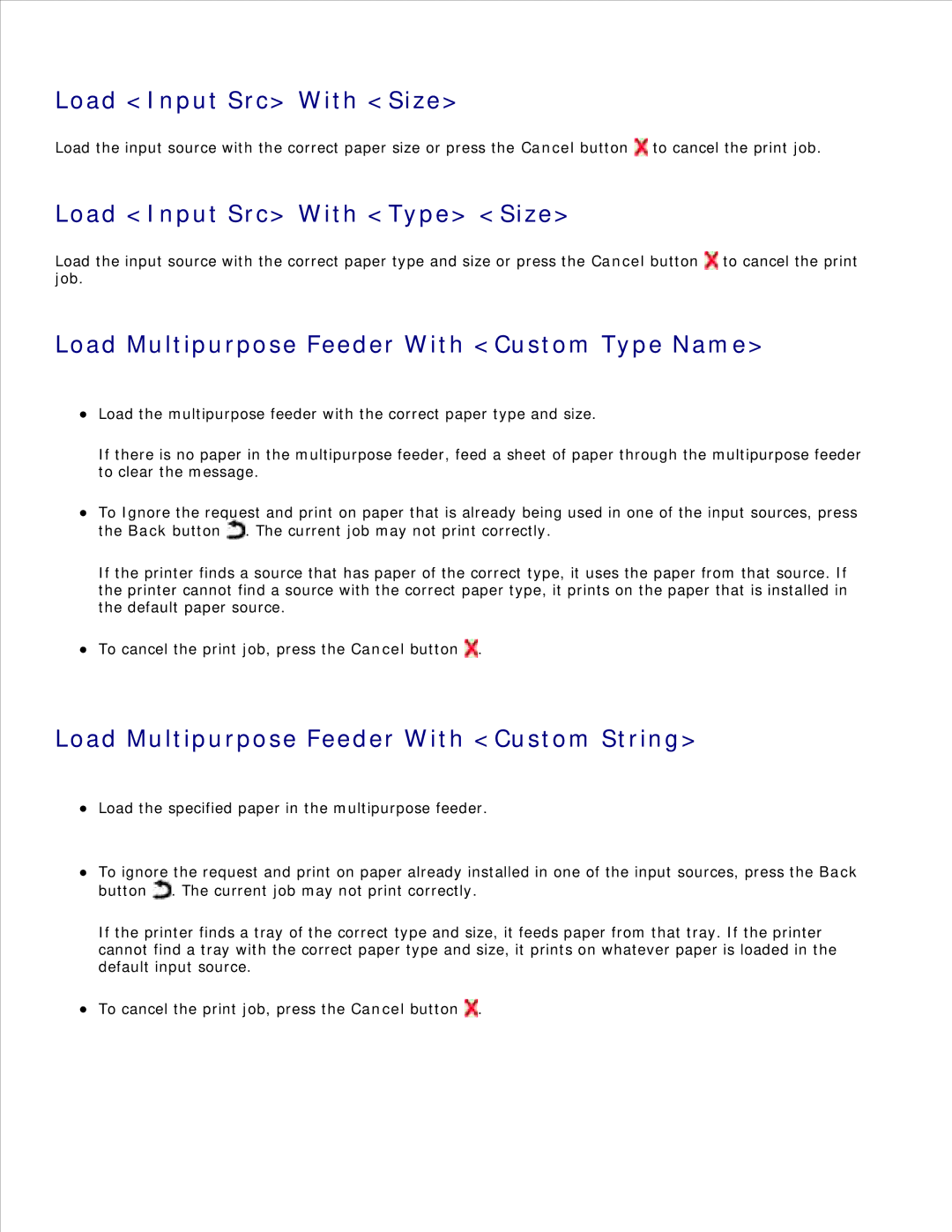 Dell 2330D/DN Load Input Src With Size, Load Input Src With Type Size, Load Multipurpose Feeder With Custom Type Name 