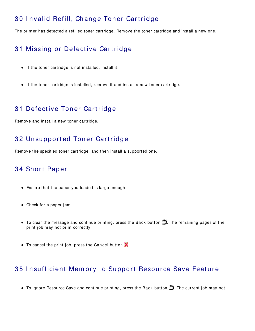 Dell 2330D/DN, 2350D/DN Invalid Refill, Change Toner Cartridge, Missing or Defective Cartridge, Defective Toner Cartridge 