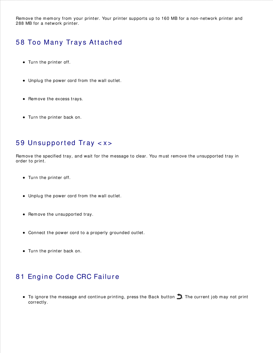 Dell 2330D/DN, 2350D/DN manual Too Many Trays Attached, Unsupported Tray, Engine Code CRC Failure 