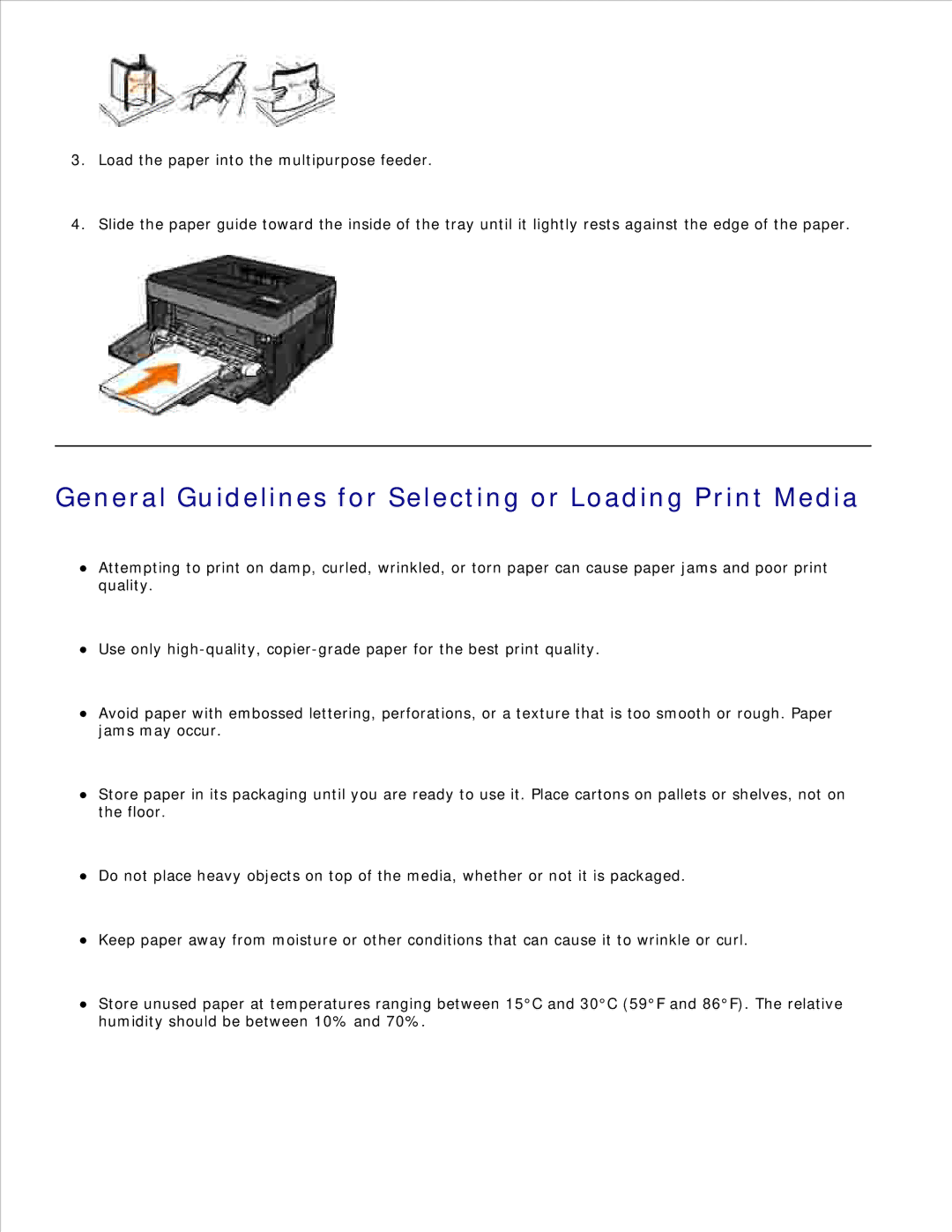 Dell 2330D/DN, 2350D/DN manual General Guidelines for Selecting or Loading Print Media 